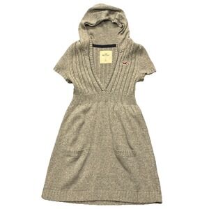 Vintage Y2K Hollister Women's Hooded Sweater Dress Babydoll Knit Gray Size M